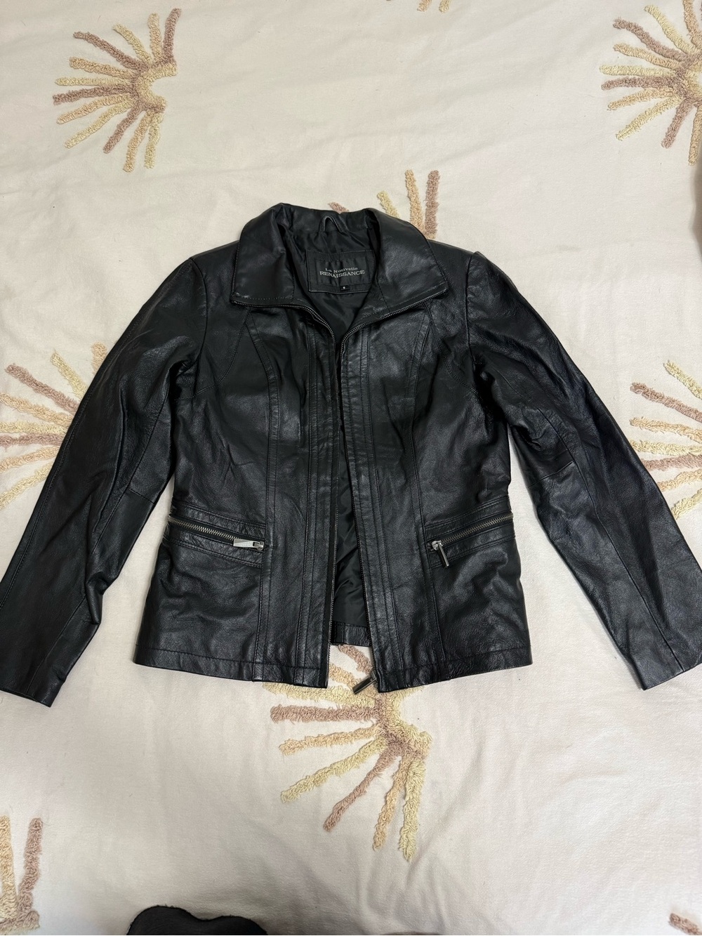 Women's Black Leather Zip Jacket